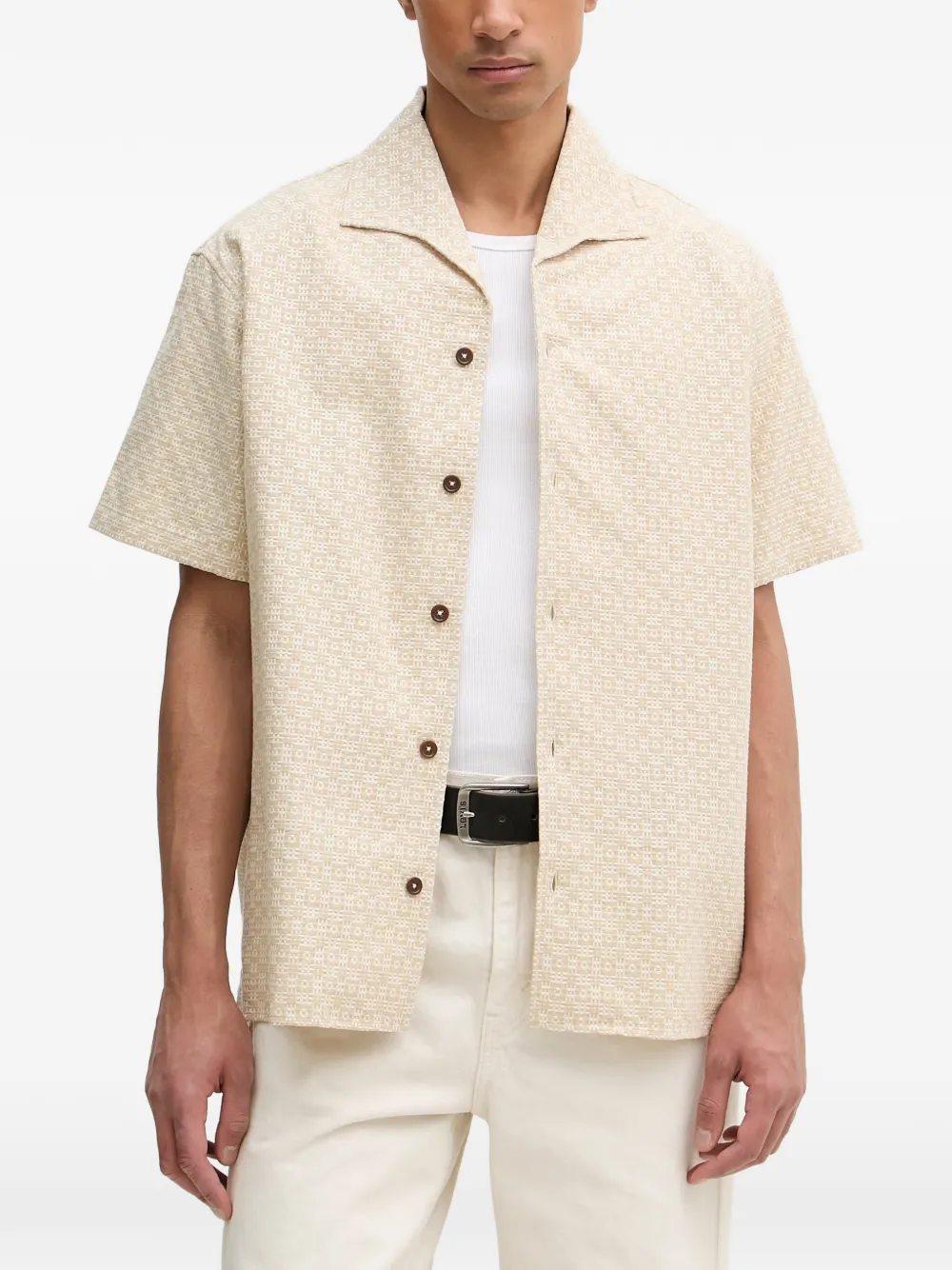 Drôle De Monsieur geometric-pattern camp-collar shirt - Neutrals