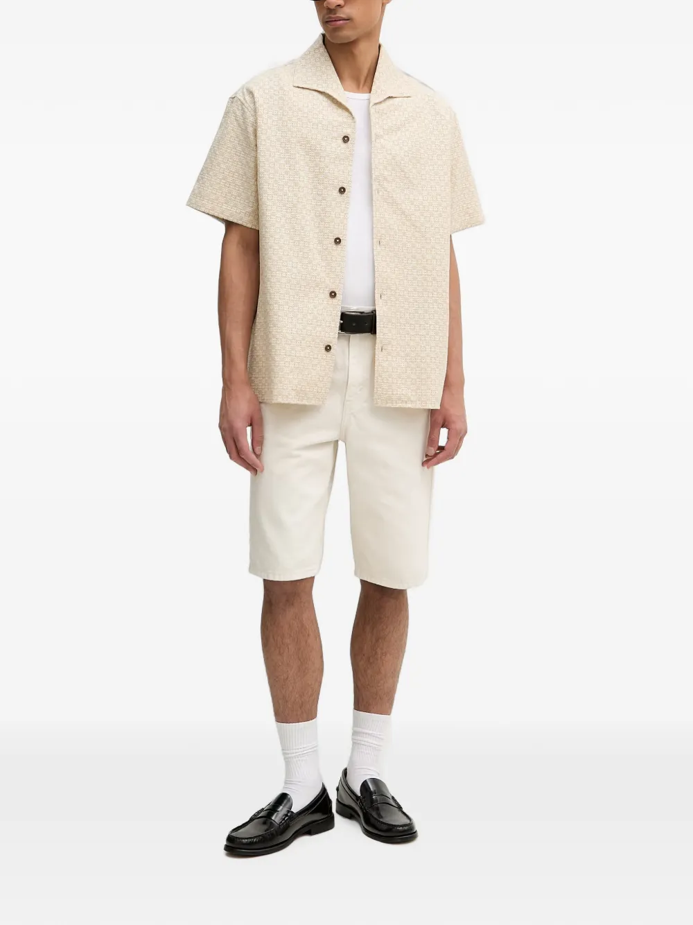 Drôle De Monsieur Overhemd met geometrisch patroon en campkraag Beige