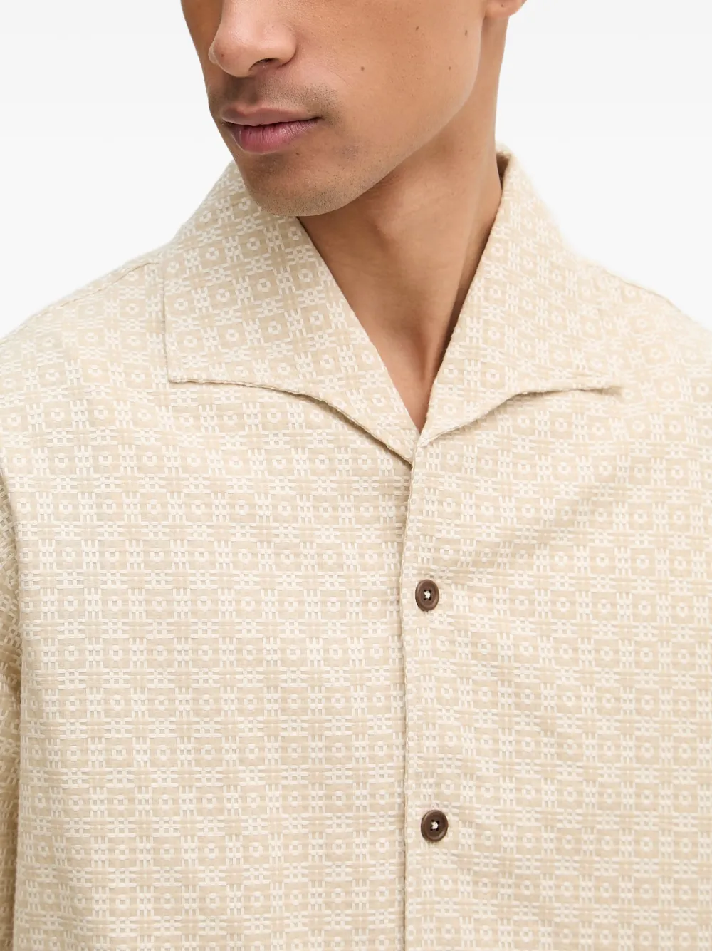 Drôle De Monsieur Overhemd met geometrisch patroon en campkraag Beige