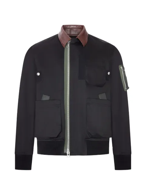 sacai leather-trimmed utility bomber jacket