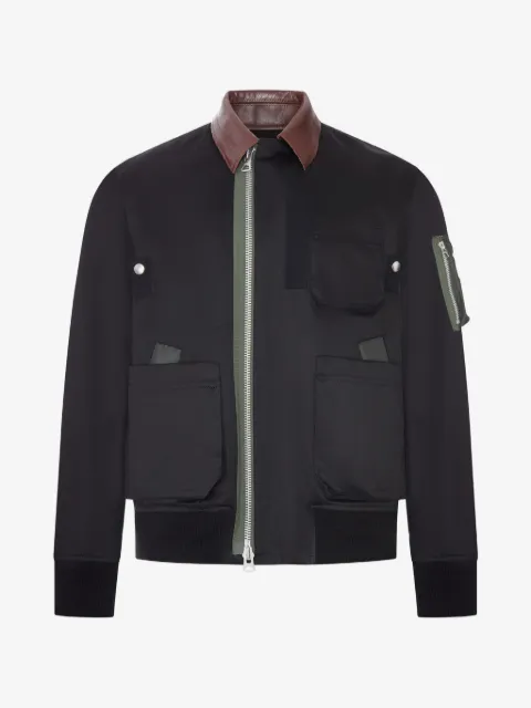 sacai جاكيت بومبر عملي بأطراف جلد