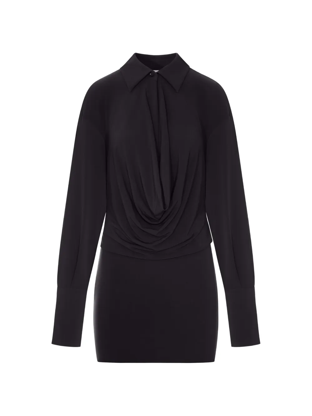 THE ANDAMANE Lilia draped-detail pointed-collar dress - Nero