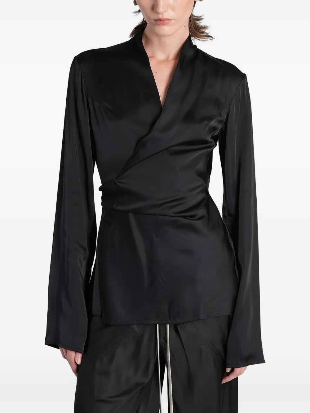 Rick Owens wrap-style long-sleeve blouse - Nero
