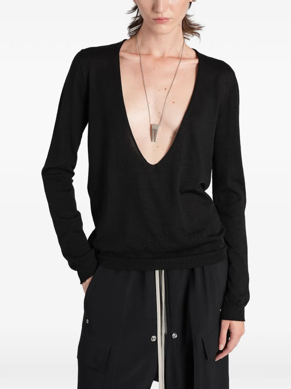 Rick Owens plunging V-neck sweater - Nero