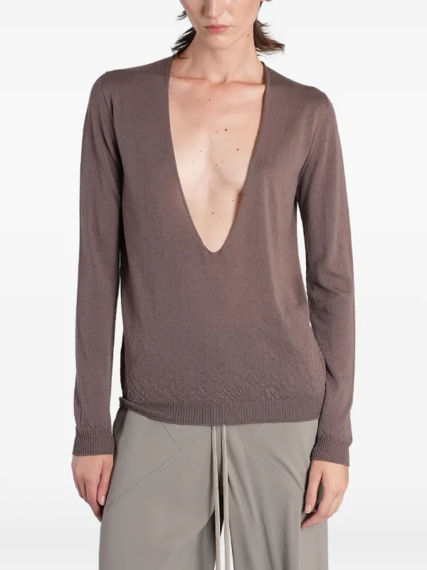 Rick Owens Deep V-neck Sweater in Brown