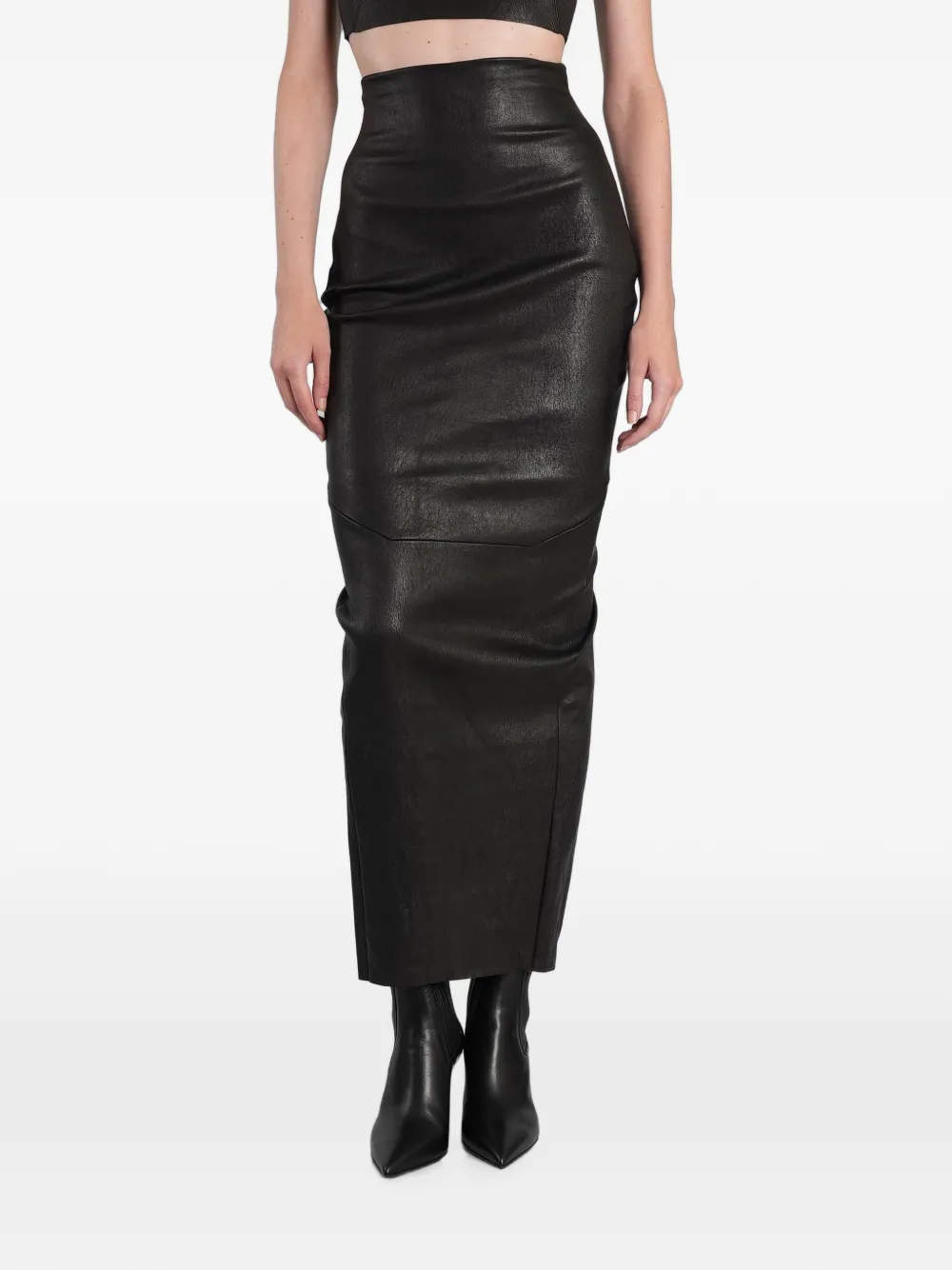 Rick Owens rear-slit lambskin maxi skirt - Nero