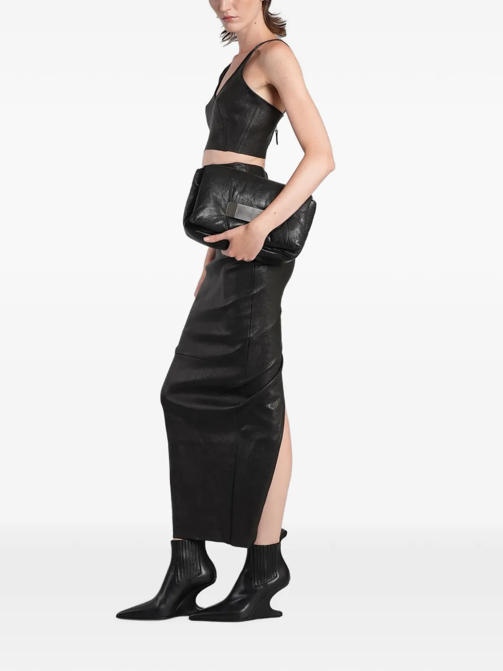Rick Owens Lamsleren maxi-rok met split Zwart
