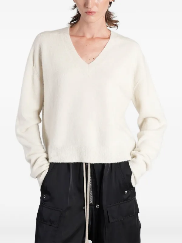 Rick Owens V-neck Knitted Sweater in White