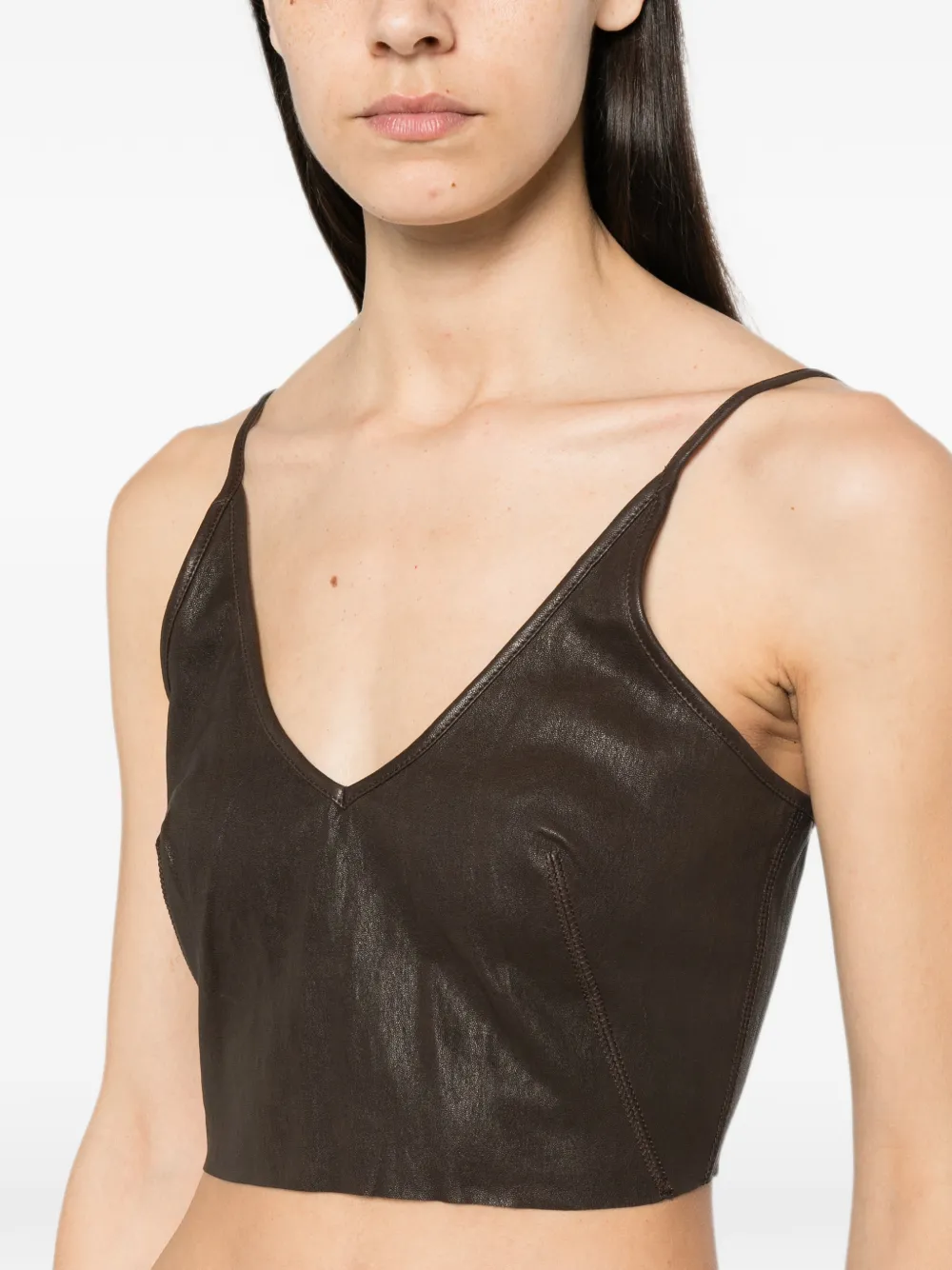 Rick Owens Leren cropped top Bruin
