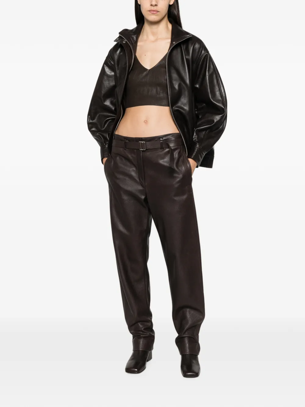 Rick Owens Leren cropped top Bruin