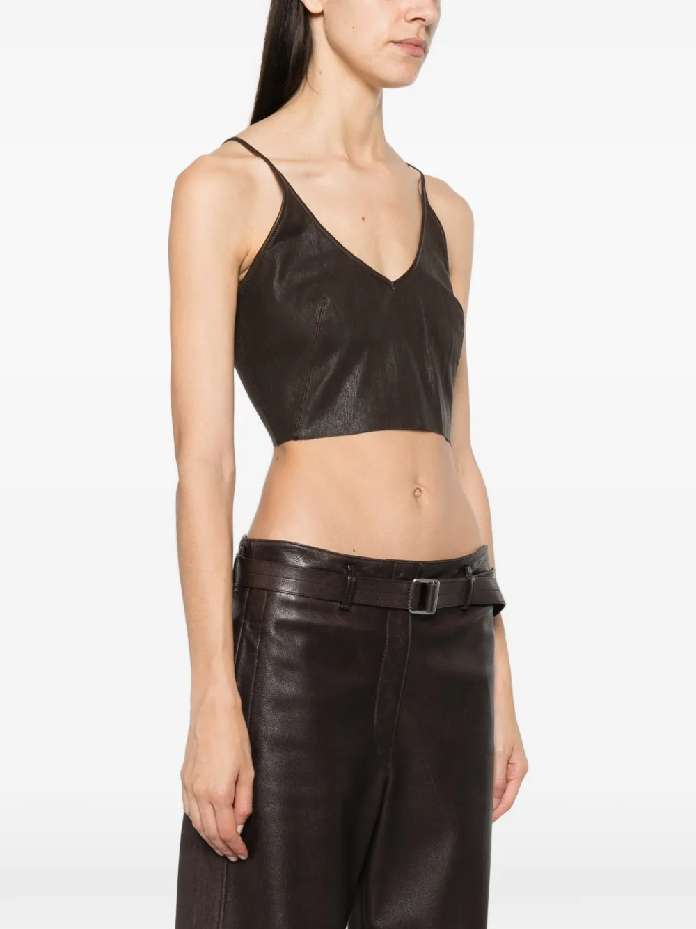 Rick Owens Leren cropped top Bruin