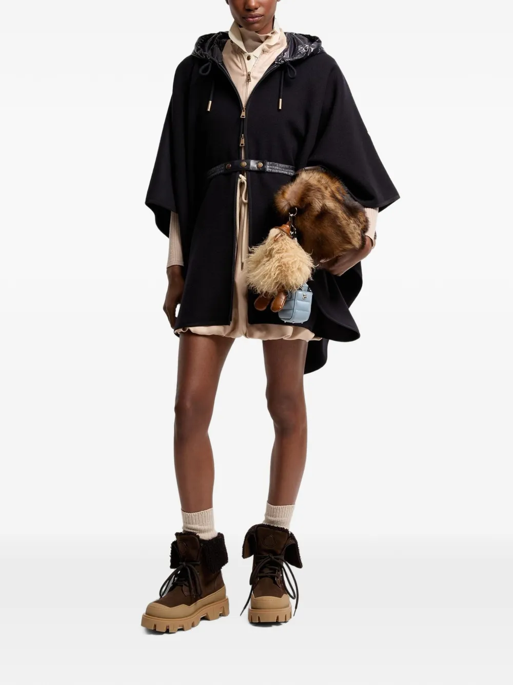 Moncler Cape met capuchon en ceintuur Zwart