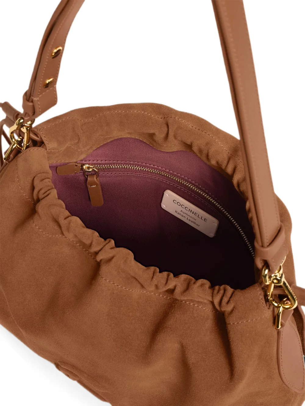Coccinelle Lidia suède schoudertas met ruches Bruin