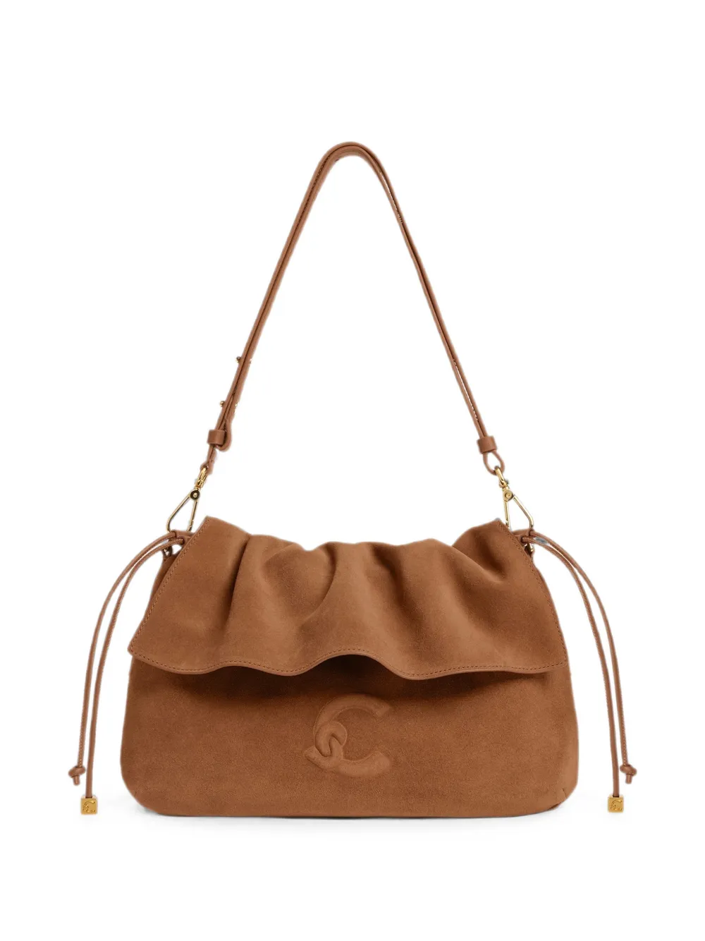 Coccinelle Lidia ruffled suede shoulder bag - Marrone