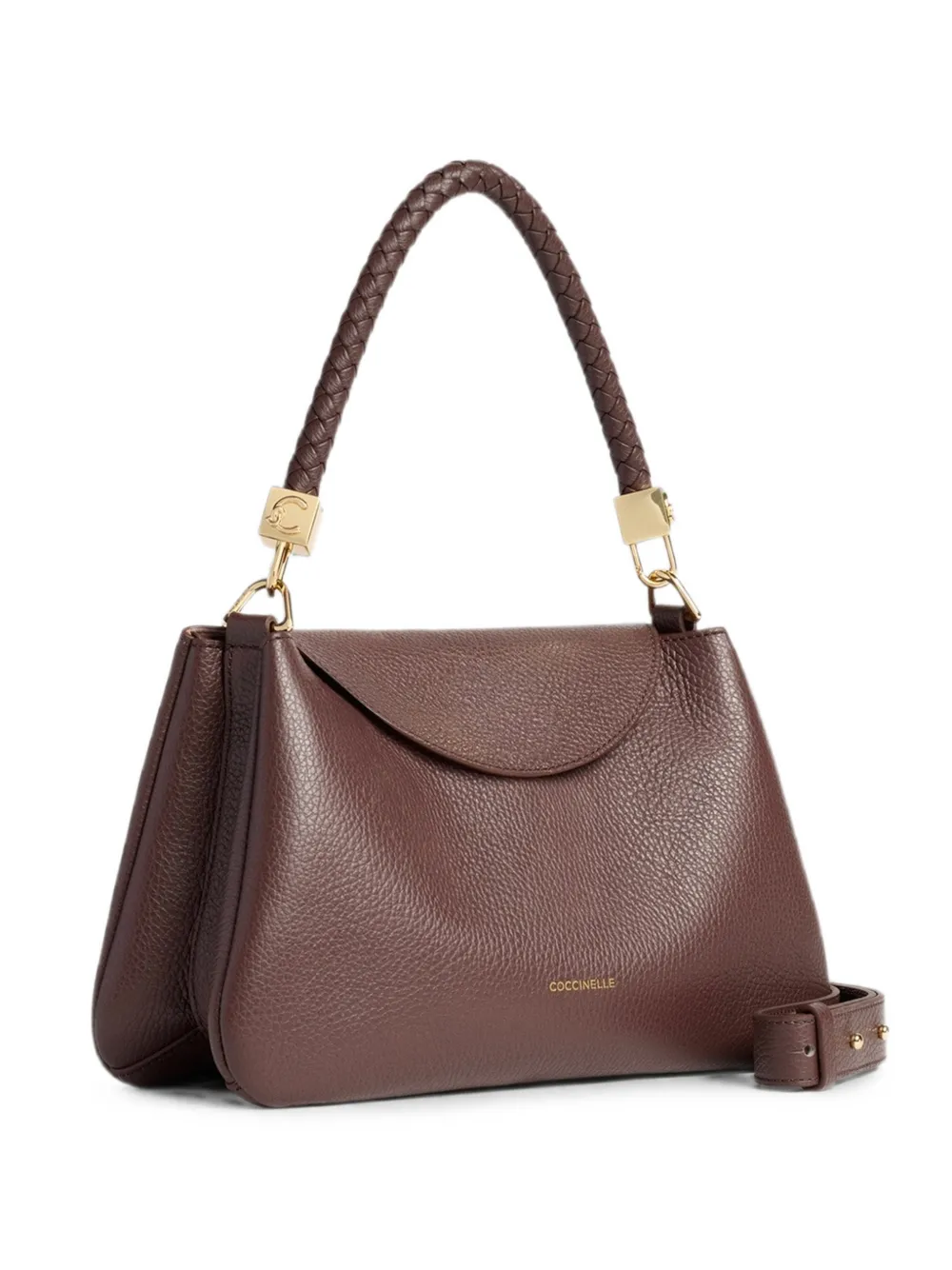 Coccinelle Tiggy Braided-handle Pebbled Leather Tote Bag In Brown