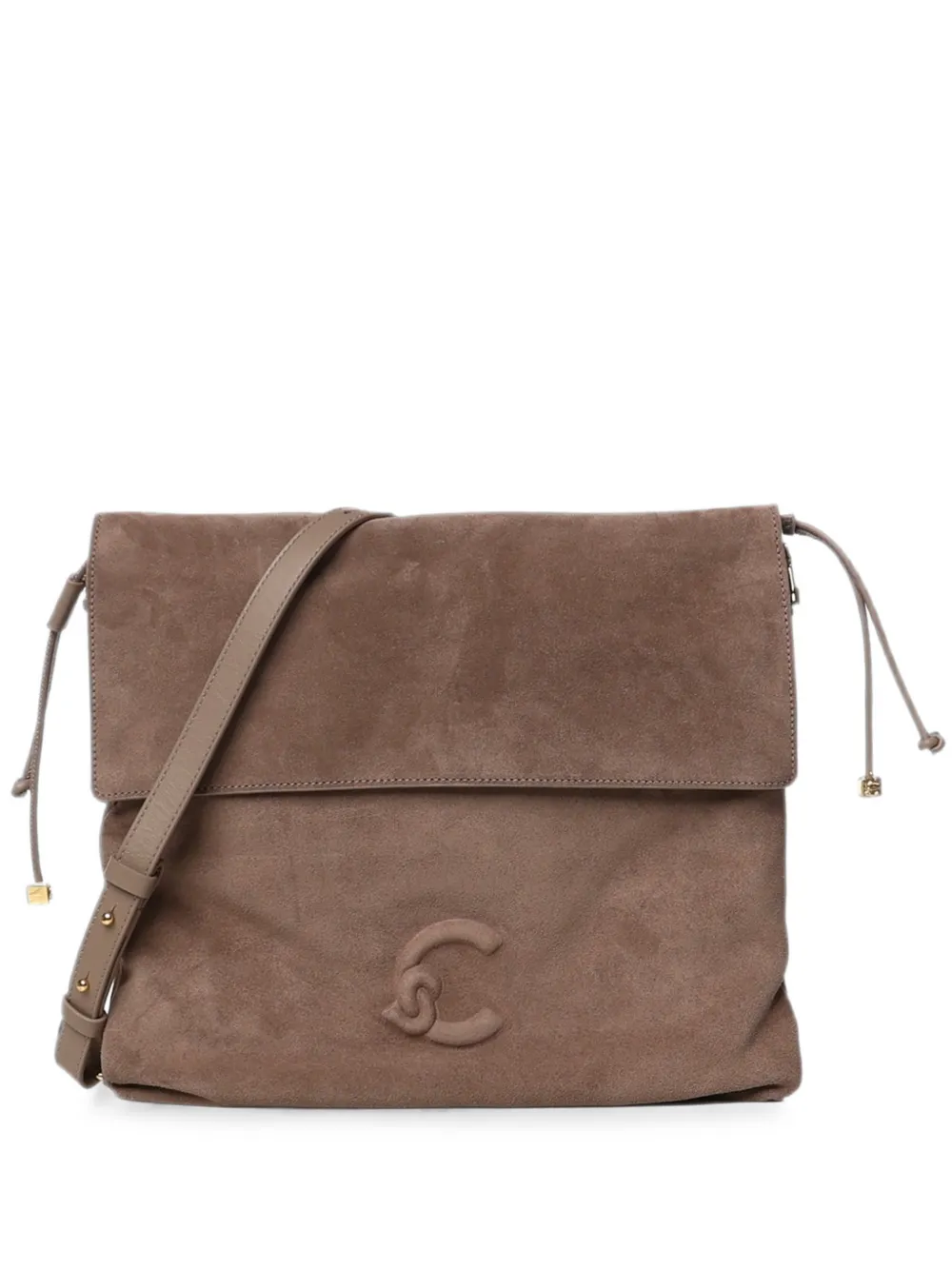 Coccinelle Suede Logo-patch Shoulder Bag In Brown