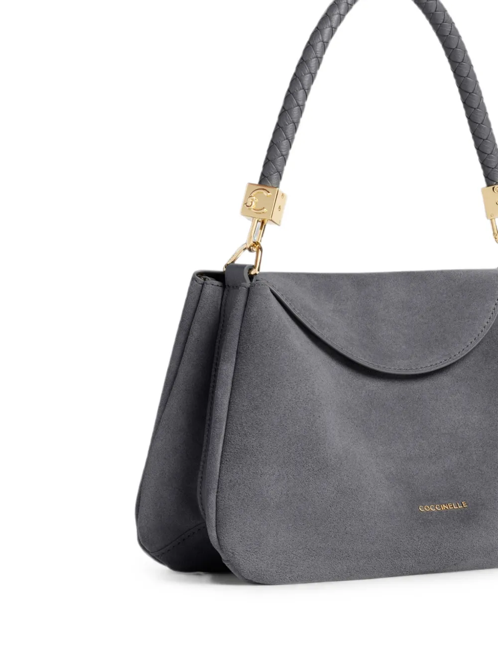 Coccinelle Kleine Tiggy suède shopper met gevlochten handvat Grijs