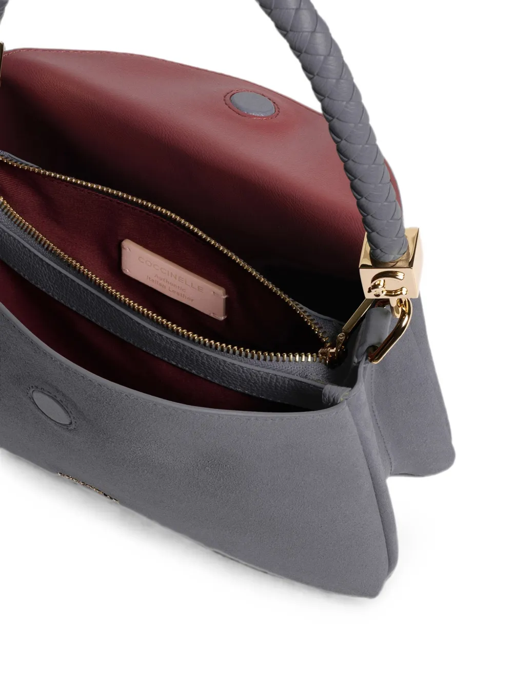 Coccinelle Kleine Tiggy suède shopper met gevlochten handvat Grijs
