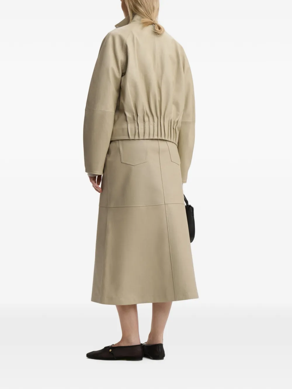 By Malene Birger Solene leren midi-rok met vlakken Beige