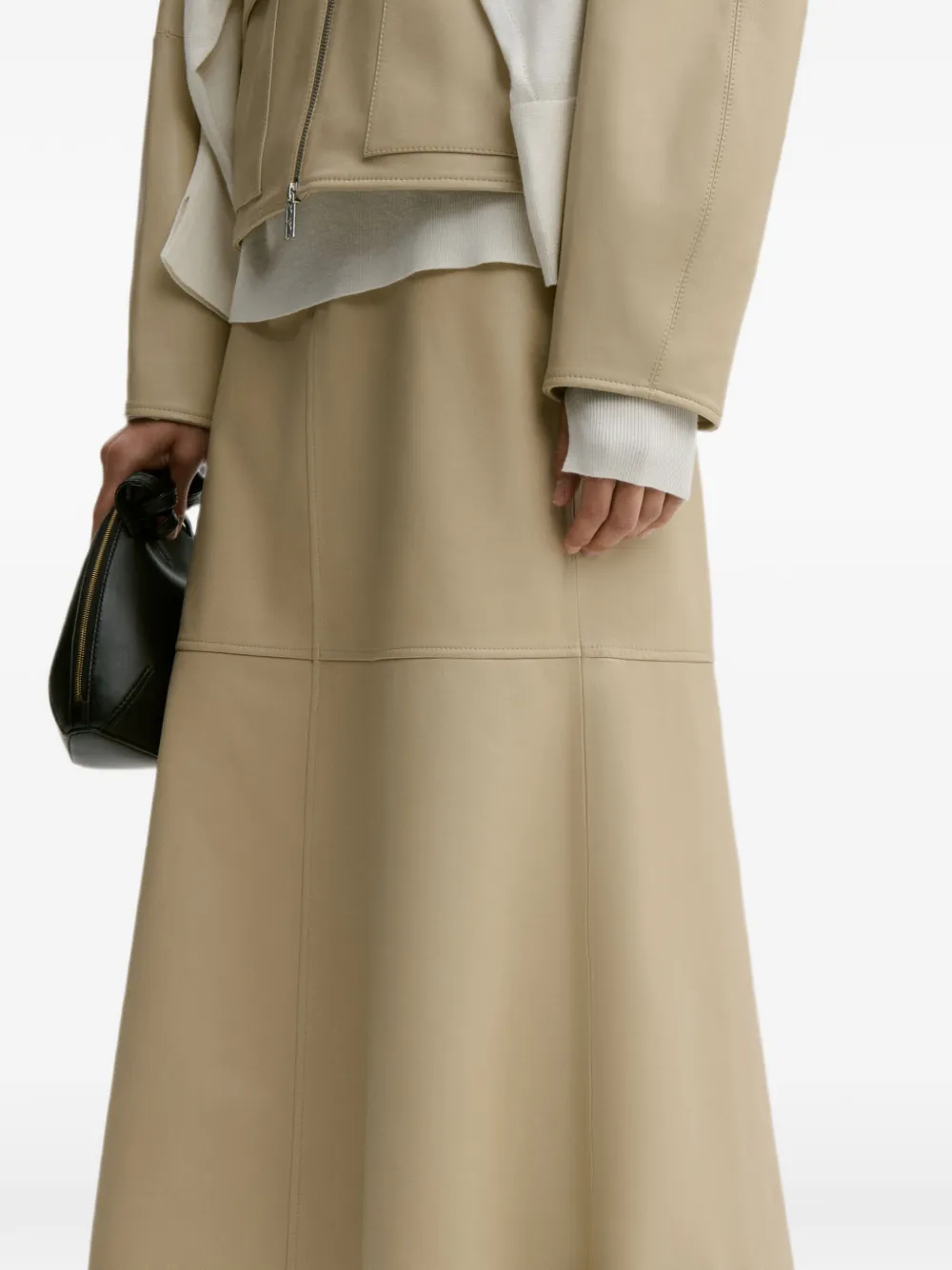 By Malene Birger Solene leren midi-rok met vlakken Beige