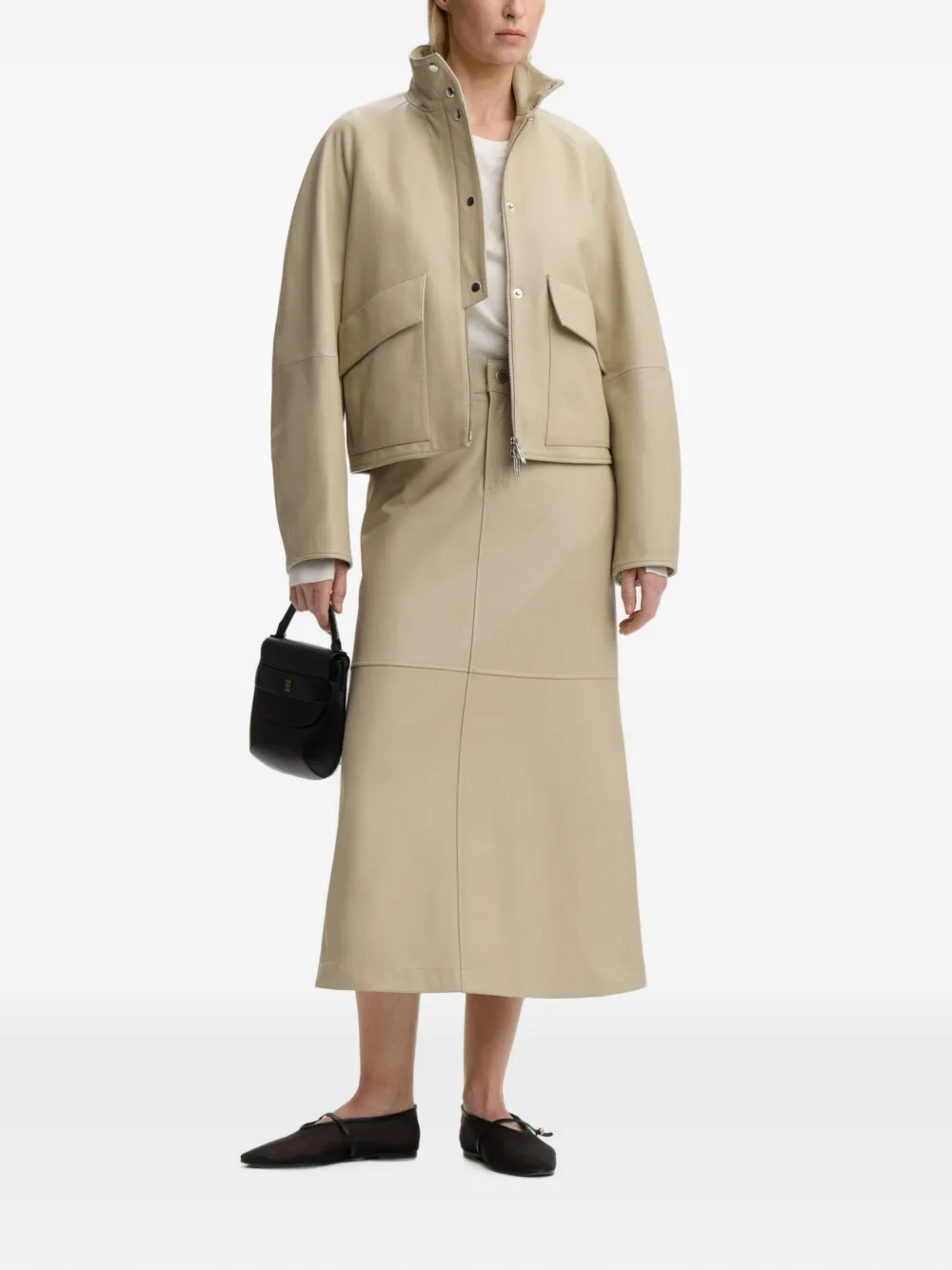 By Malene Birger Solene leren midi-rok met vlakken Beige