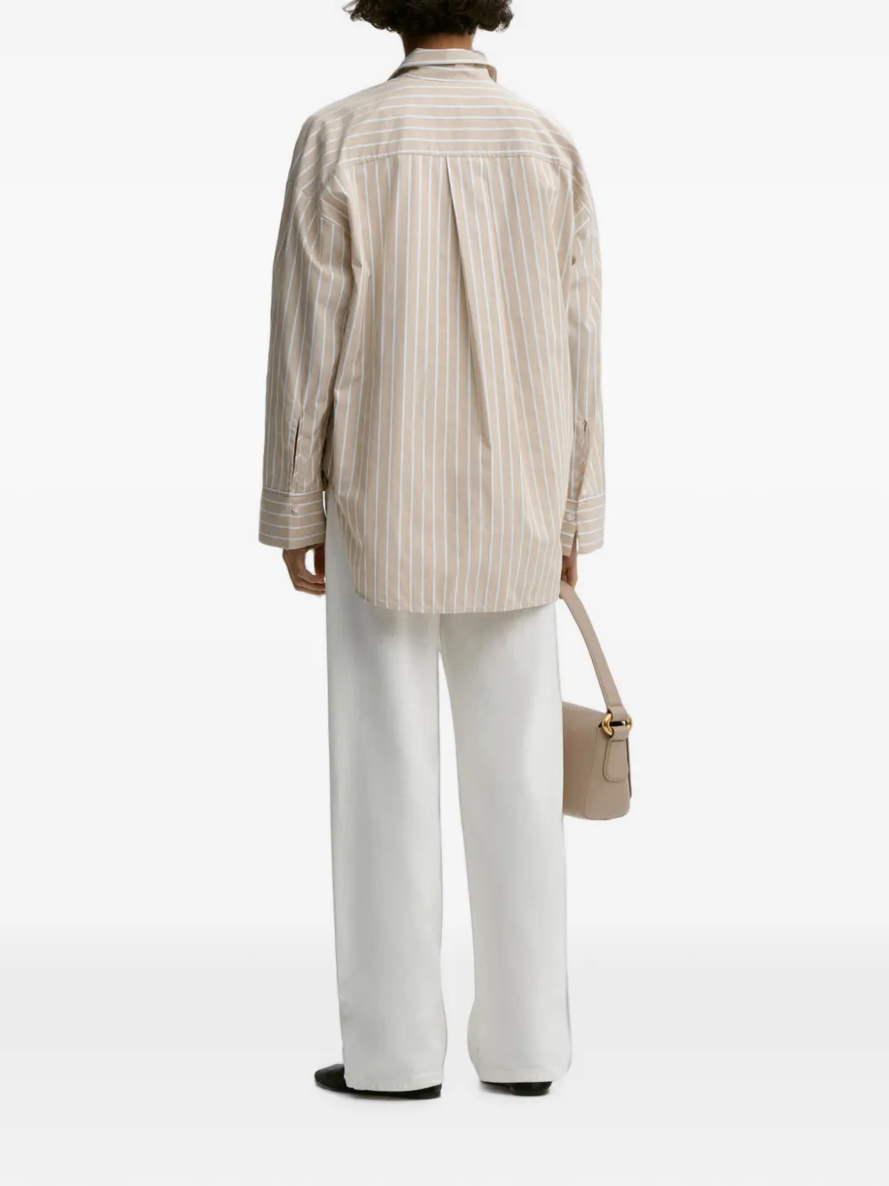 By Malene Birger Derris blouse met verticale streep en borstzak Beige