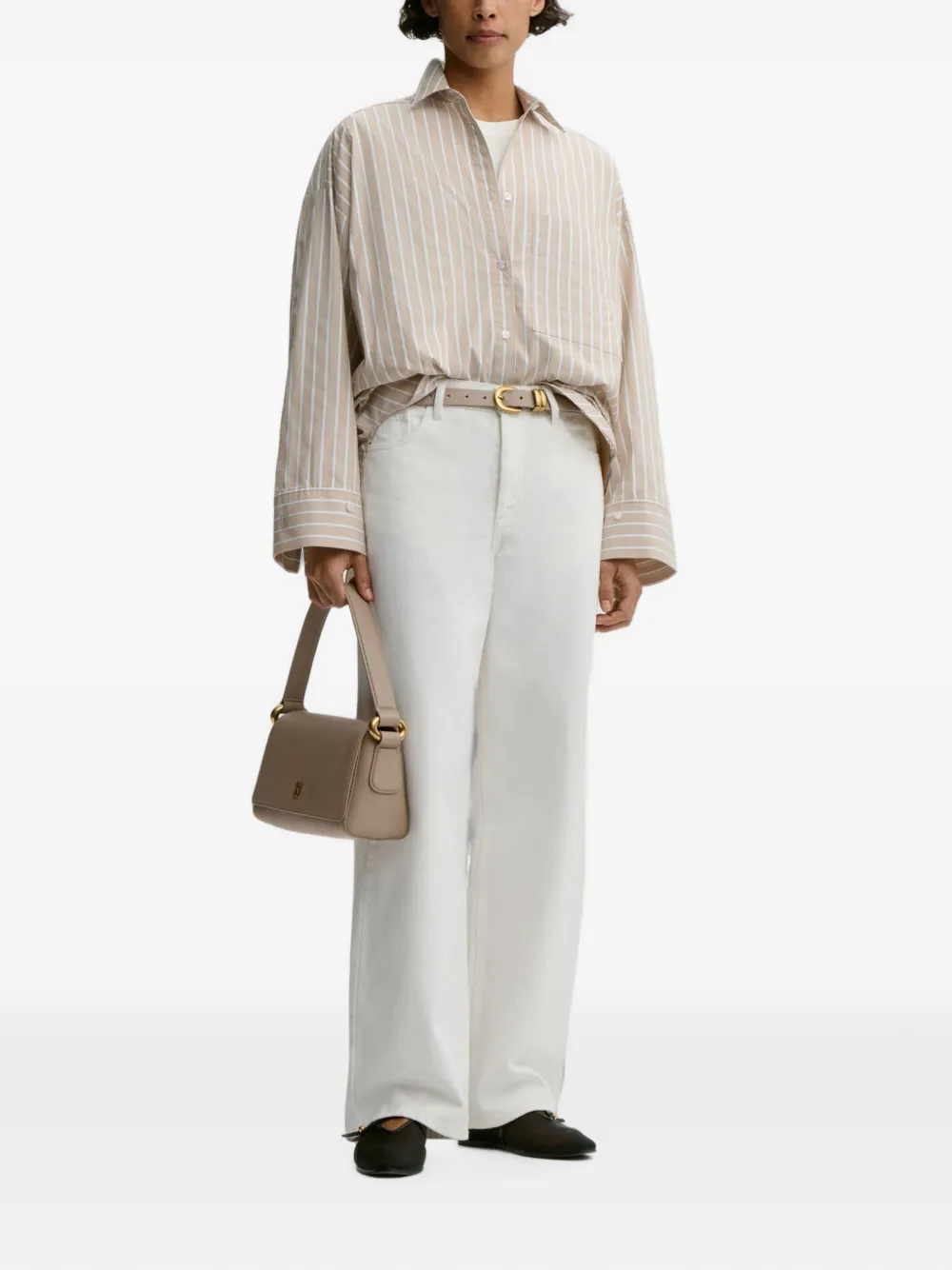 By Malene Birger Derris blouse met verticale streep en borstzak Beige