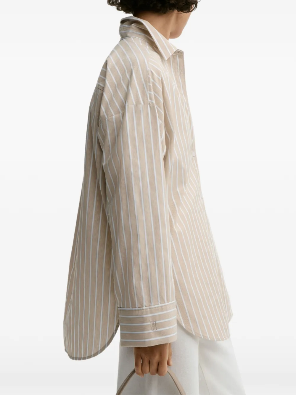By Malene Birger Derris blouse met verticale streep en borstzak Beige
