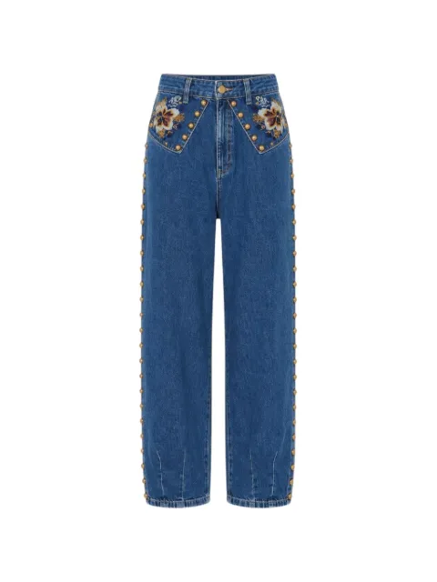 FARM Rio stud-embellished floral-embroidered jeans