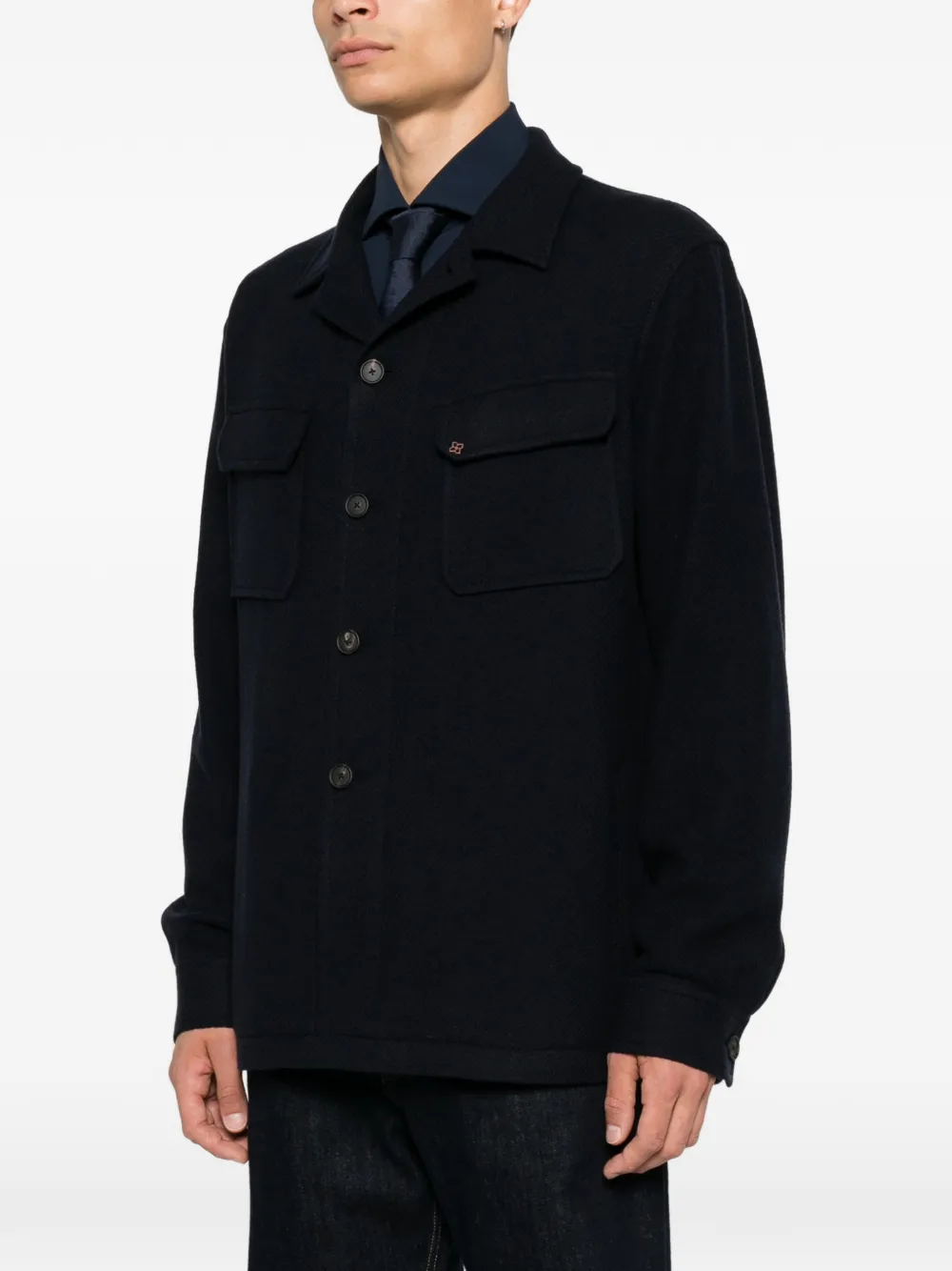 Tagliatore Shirtjack met klepzak Blauw