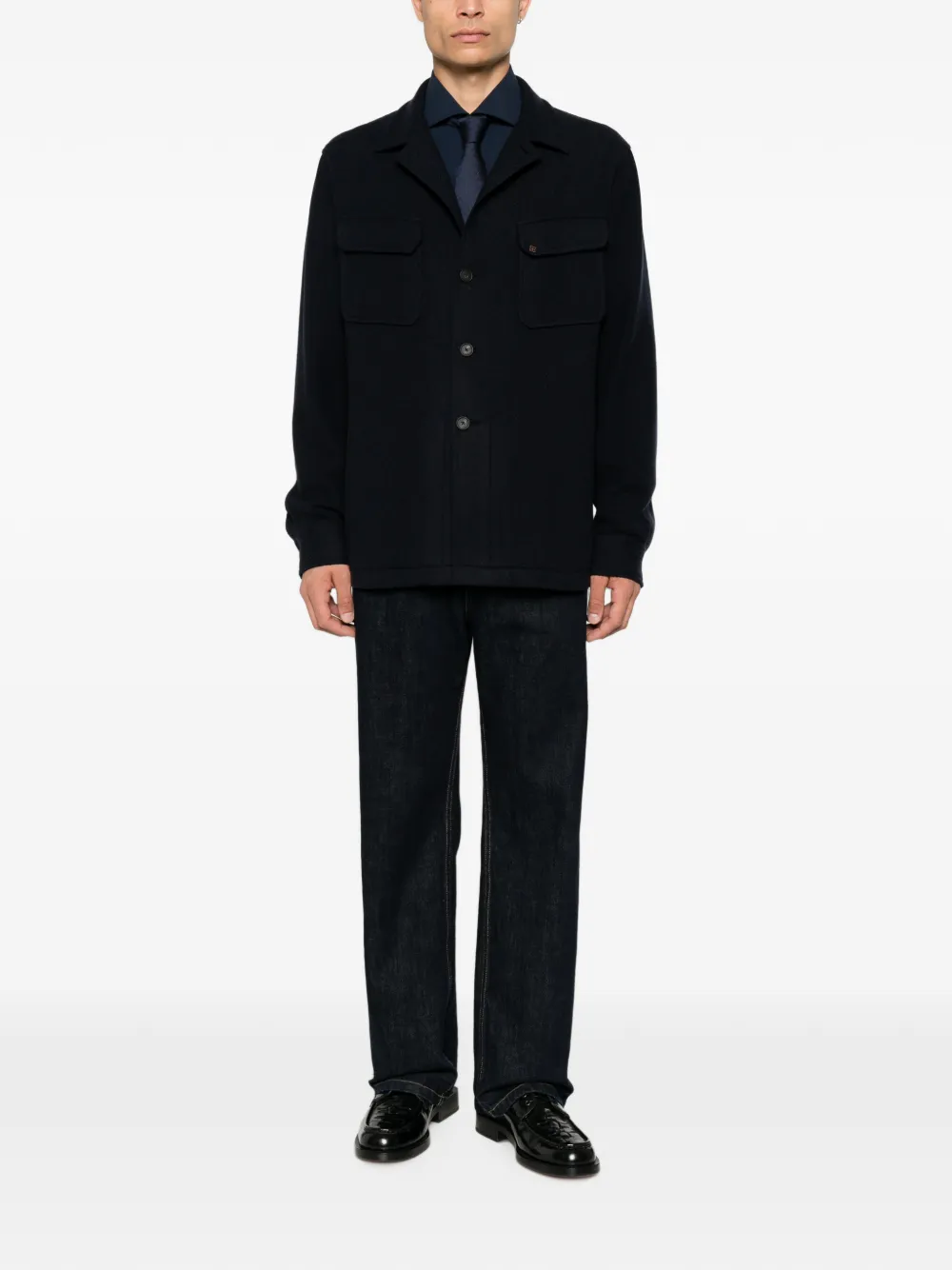 Tagliatore Shirtjack met klepzak Blauw