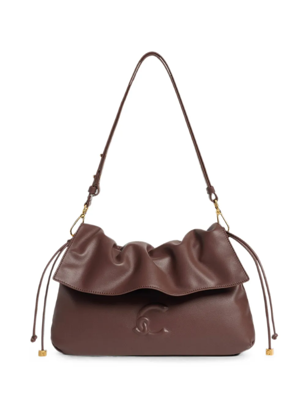 Coccinelle Lidia logo-embossed ruched-flap shoulder bag - Braun