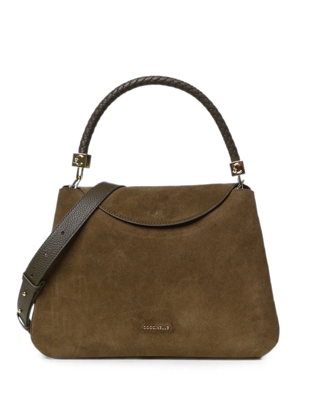 Coccinelle Suede Braided-handle Tote Bag In Brown