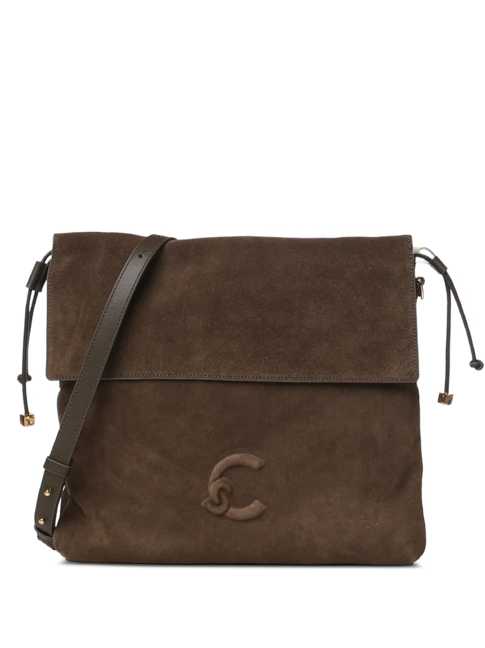 Coccinelle suede logo-patch shoulder bag - Braun