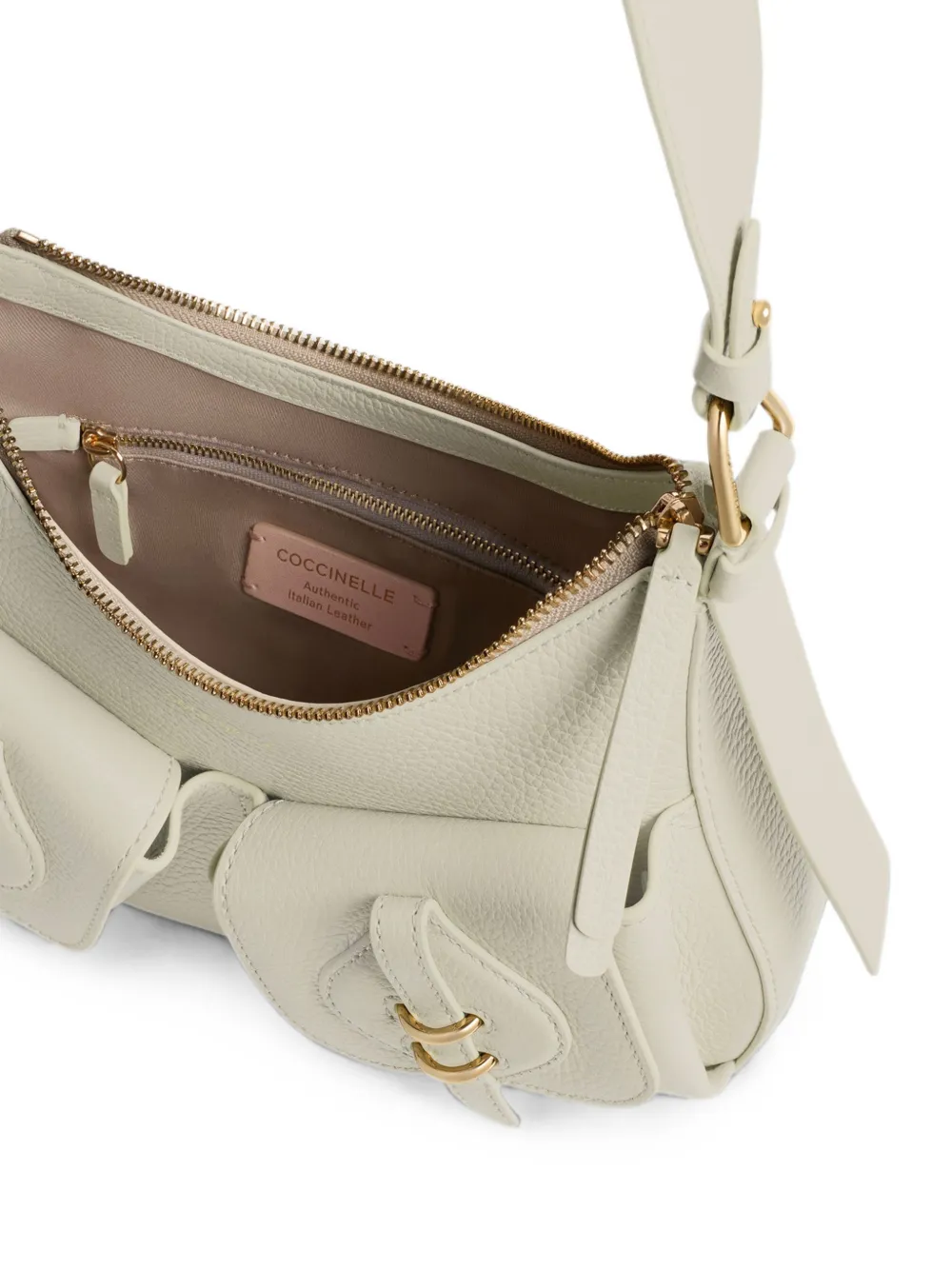Coccinelle Kleine Mavery schoudertas met zak-detail Beige