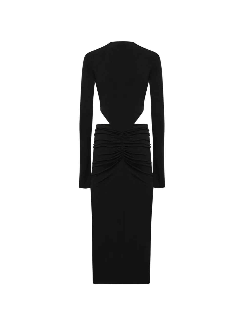 THE ANDAMANE Heloise midi-jurk met ruches en uitgesneden details Zwart