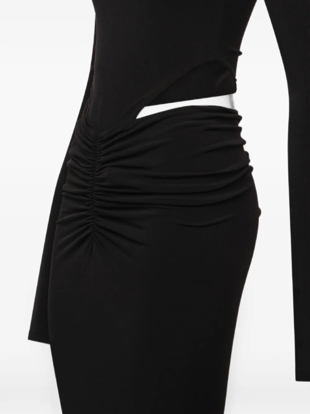 THE ANDAMANE Heloise midi-jurk met ruches en uitgesneden details Zwart