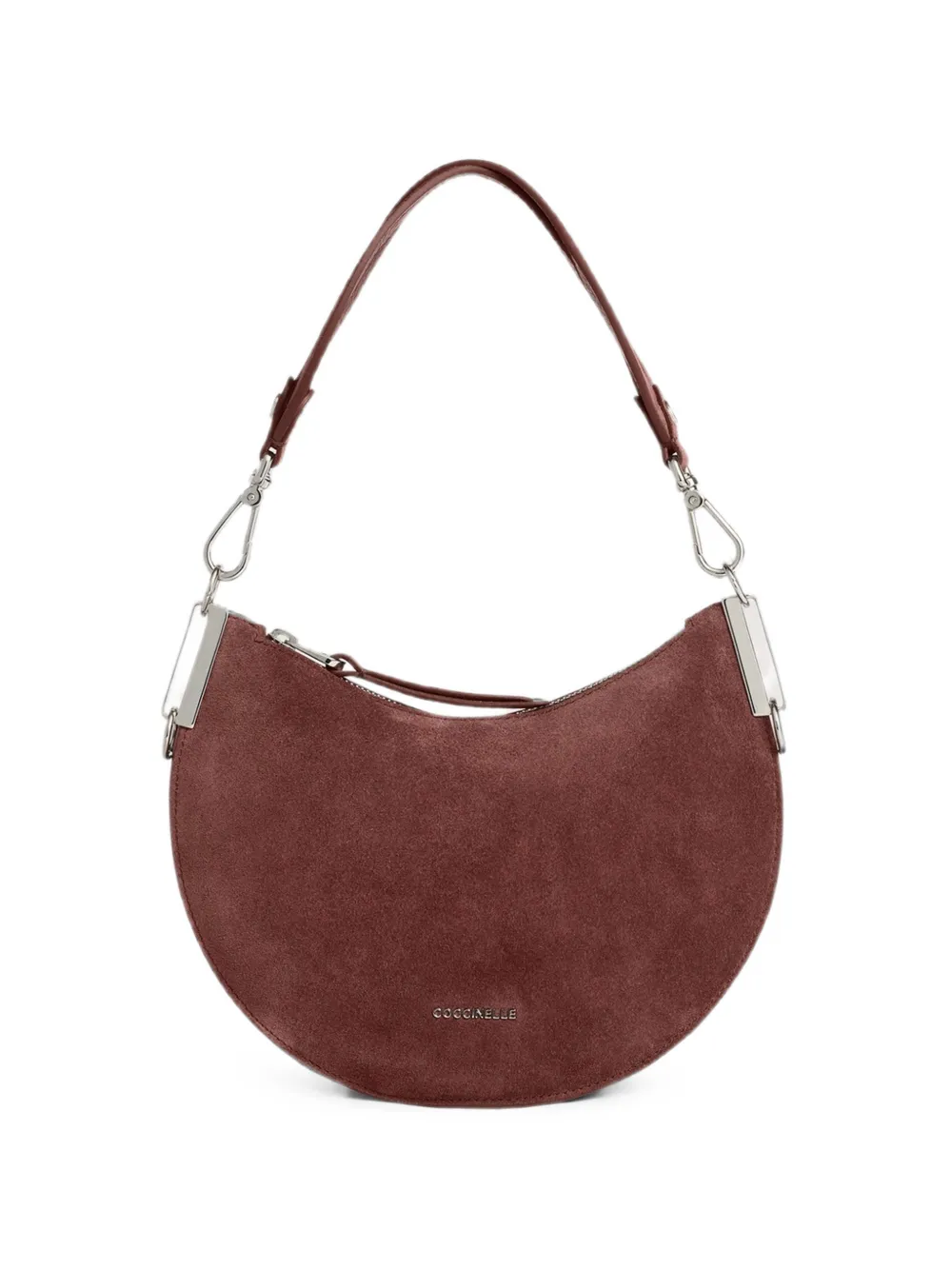 Coccinelle Sunup suede crescent-shaped shoulder bag - Brown