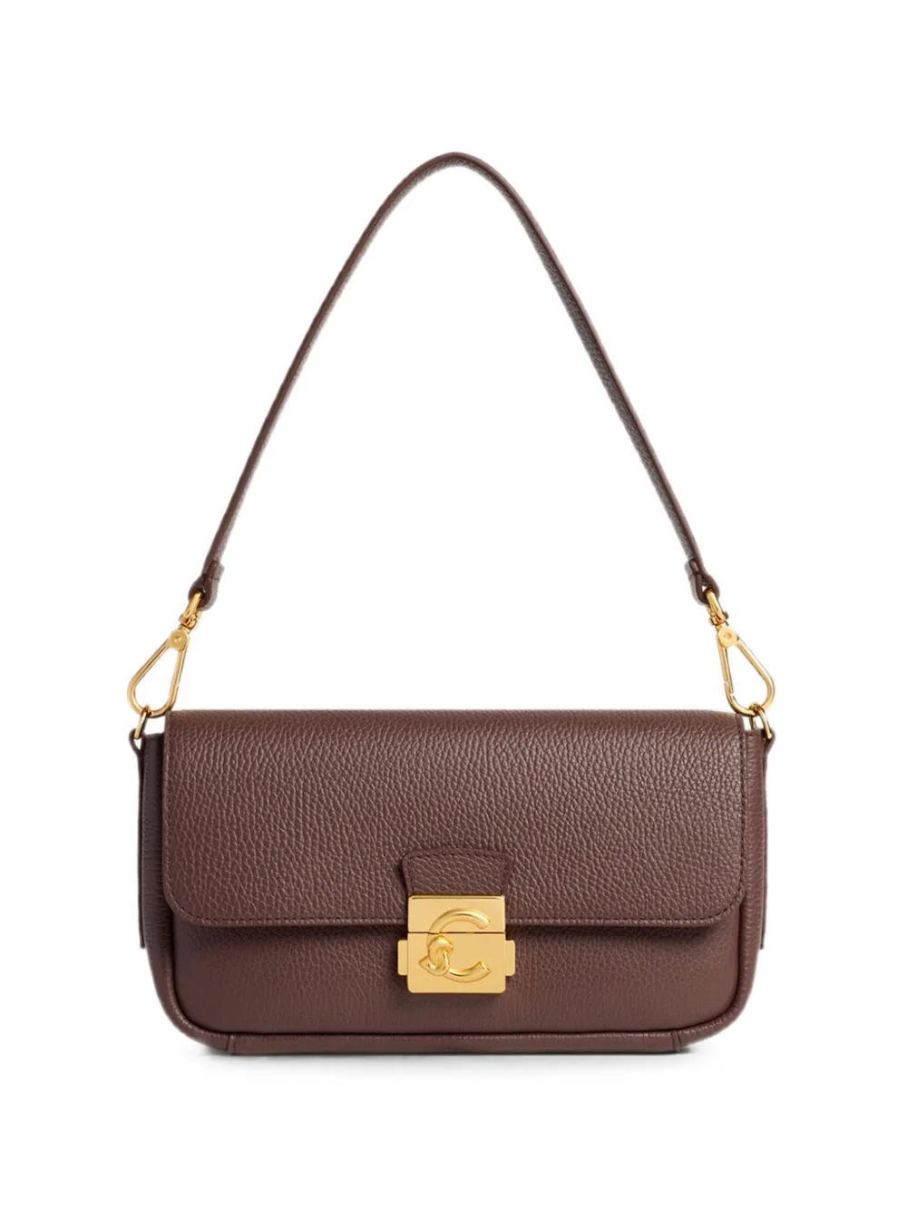 Coccinelle medium C-Me Lock grainy leather shoulder bag - Brown
