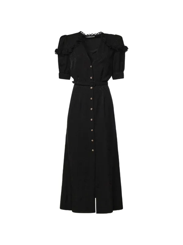 Alessandra Rich Ruffled Silk-jacquard Midi Dress in Black