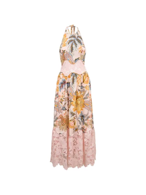 FARM Rio floral-print lace-panel maxi dress