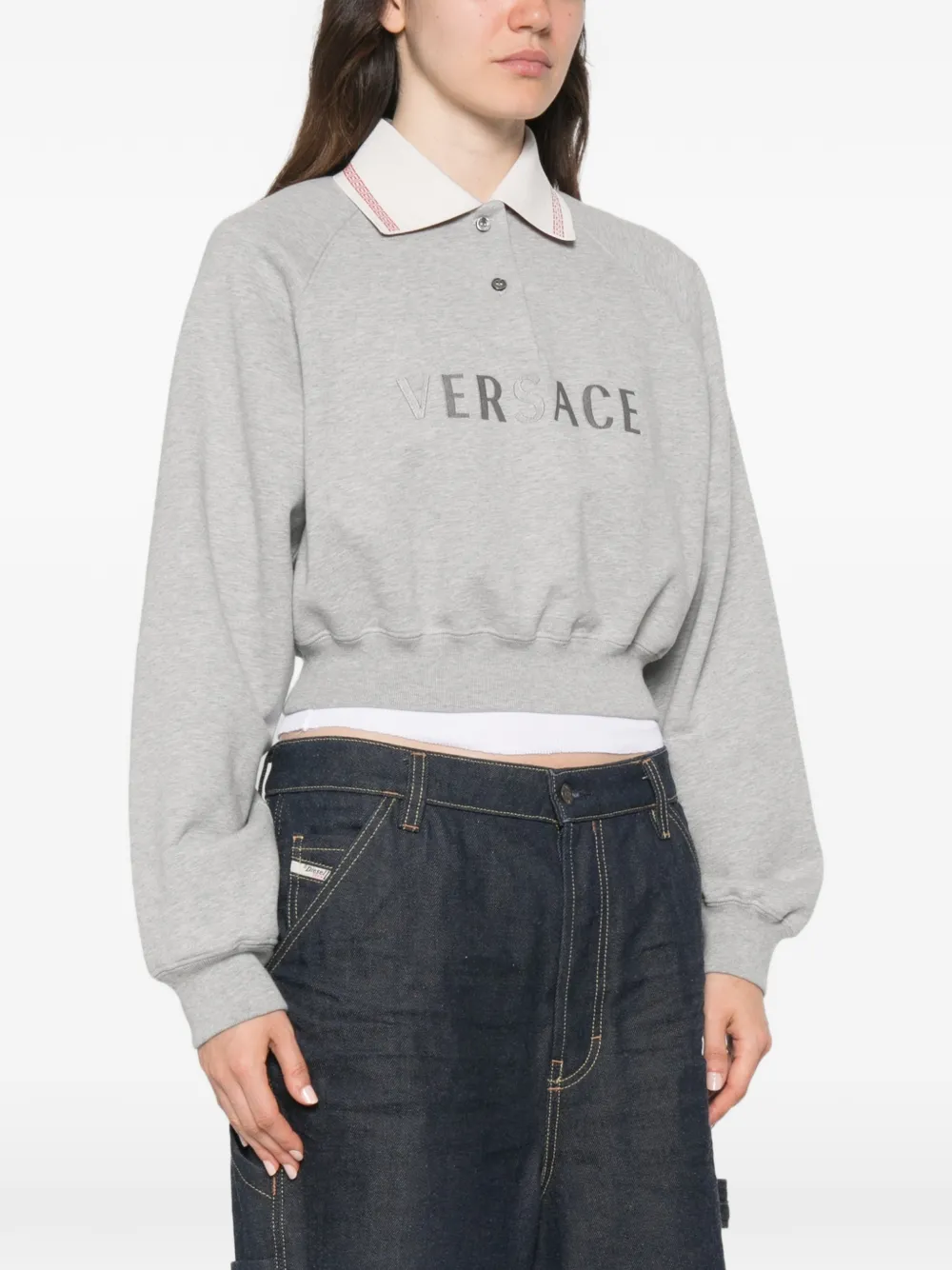 Versace Sweater met geborduurd logo Grijs