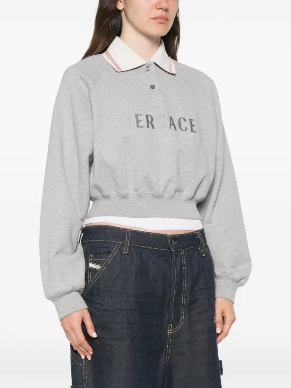 Versace logo-embroidered Cropped Sweatshirt | Grey | FARFETCH