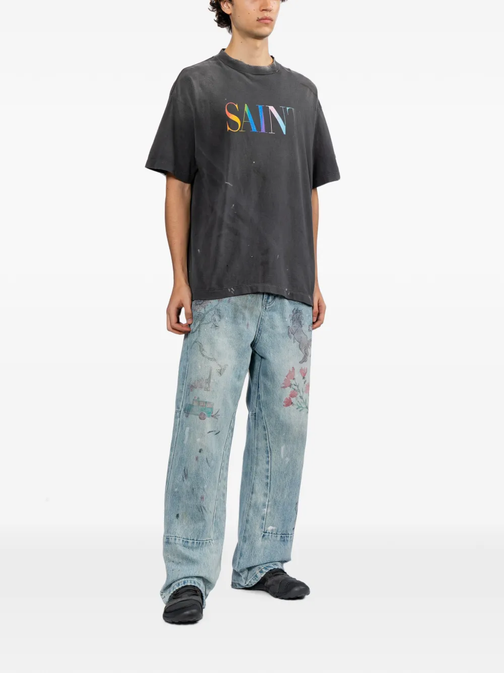 SAINT MXXXXXX Gerafeld T-shirt met logoprint Grijs