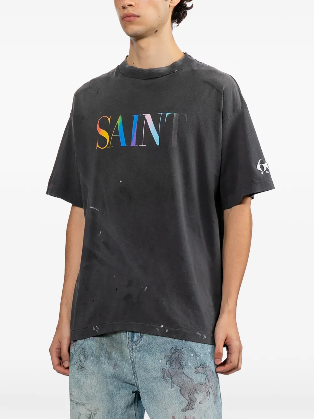 SAINT MXXXXXX Gerafeld T-shirt met logoprint Grijs