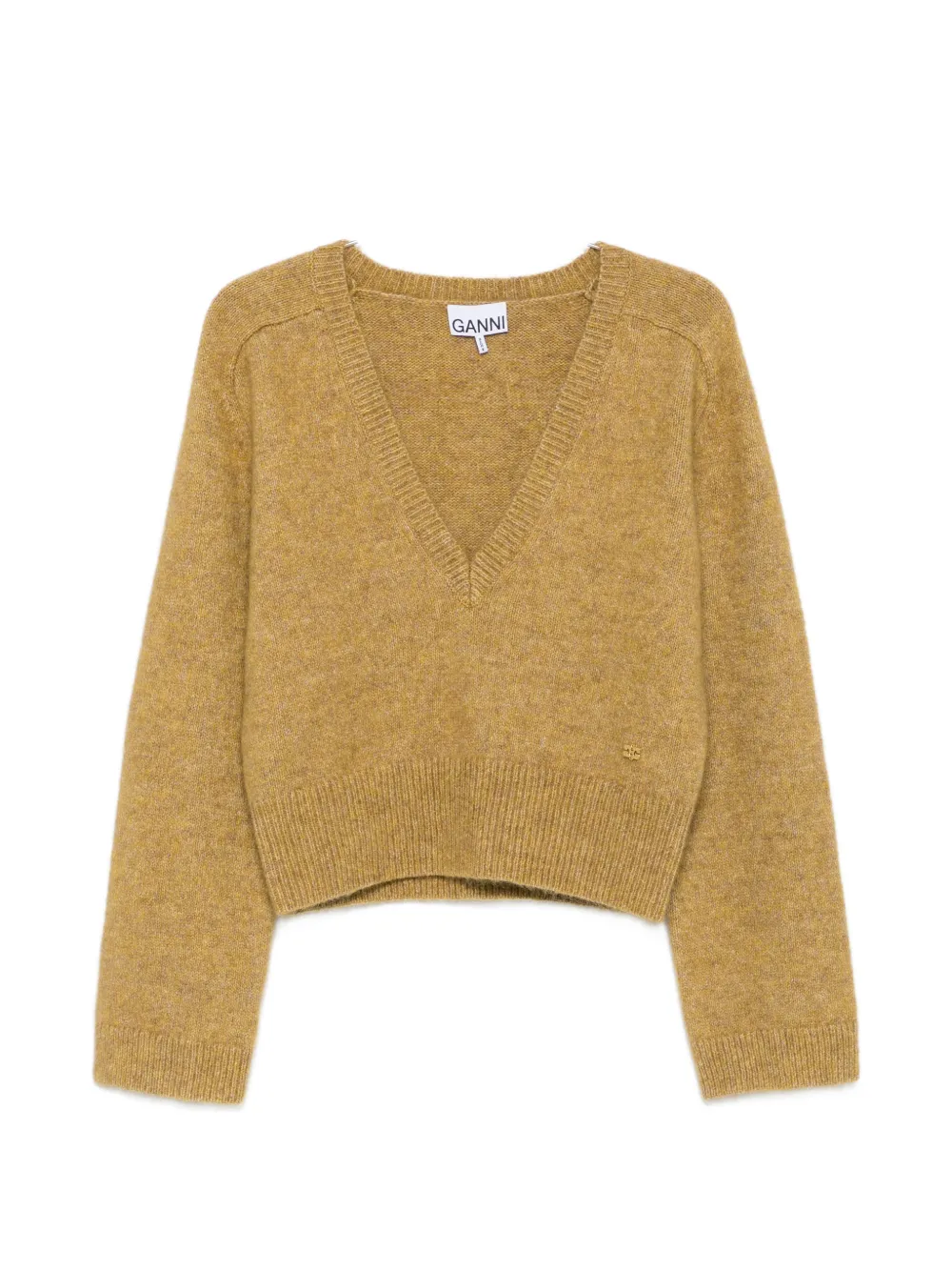 GANNI ribbed-trim V-neck sweater - Gelb