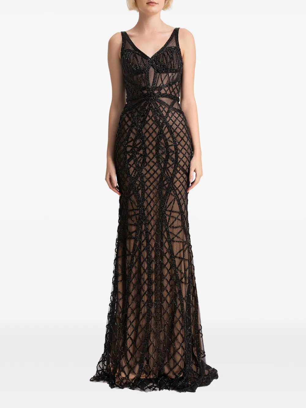 Gemy Maalouf Jurk met mesh laag en kralen Zwart