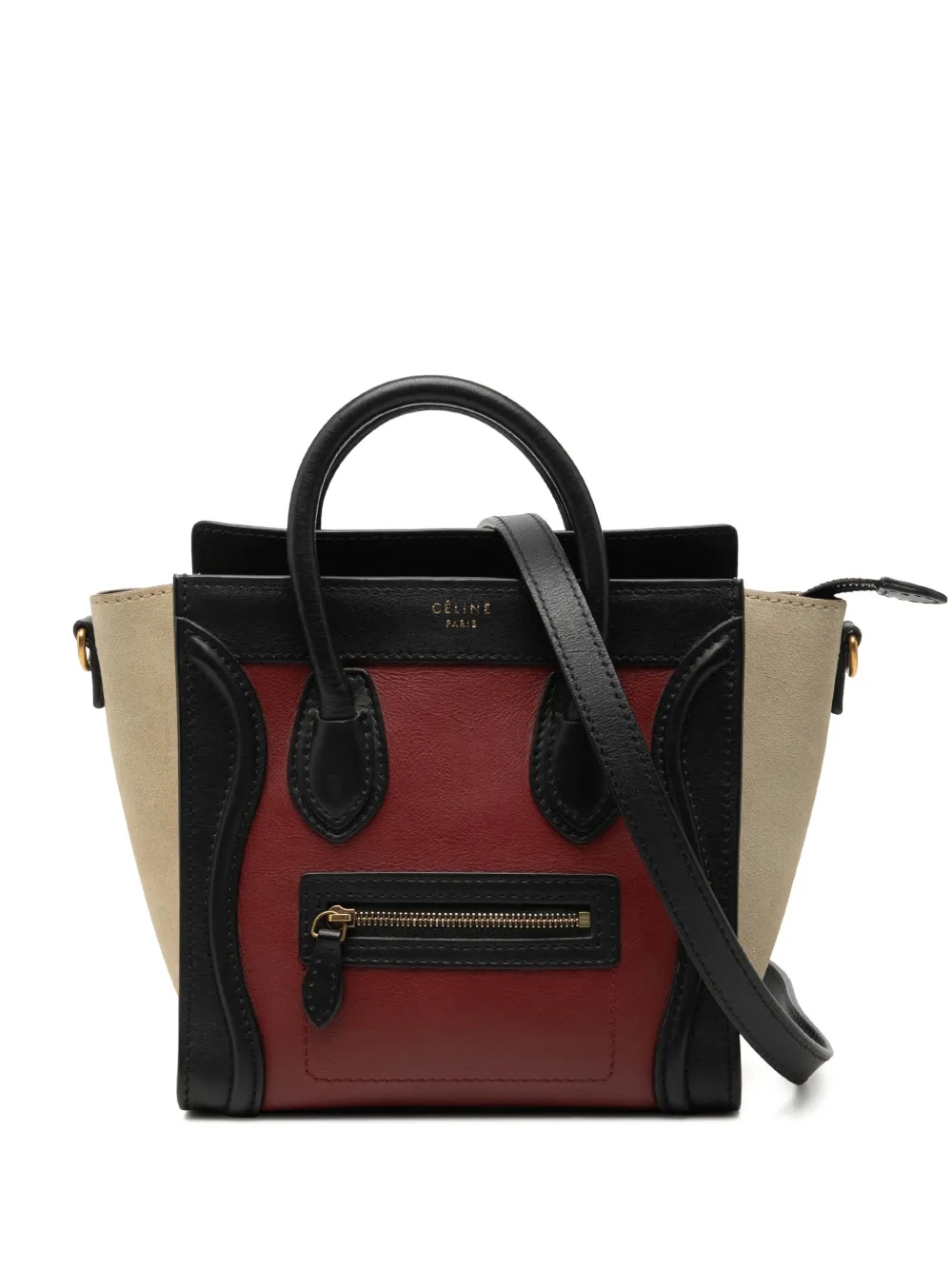 Celine Pre-Owned 2012 Nano Tricolor Calfskin and Suede Luggage Tote satchel - Red