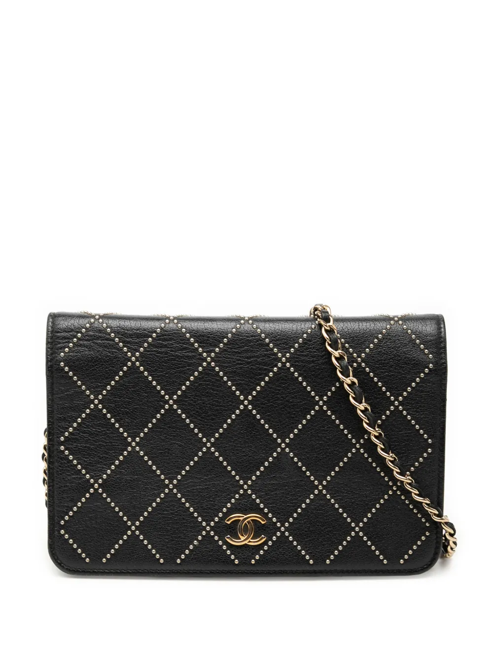 CHANEL Pre-Owned Borsa a tracolla CC in pelle di agnello trapuntata con cristalli, borchie e catena 2019 - Nero