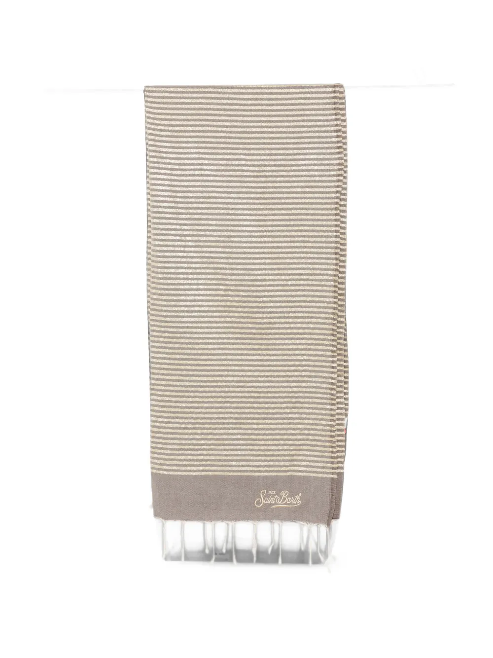 Mc2 Saint Barth Striped Fringed Towel In Grey